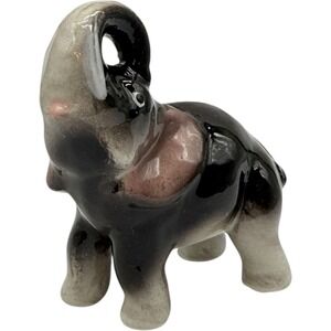 Vintage Elephant Figurine Ceramic Animal Decor Collectible Trunk Up‎ Good Luck
